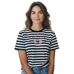 Italian Striped Crewneck Tee Sz L Navy White Nautical Sicily Graphic Shirt